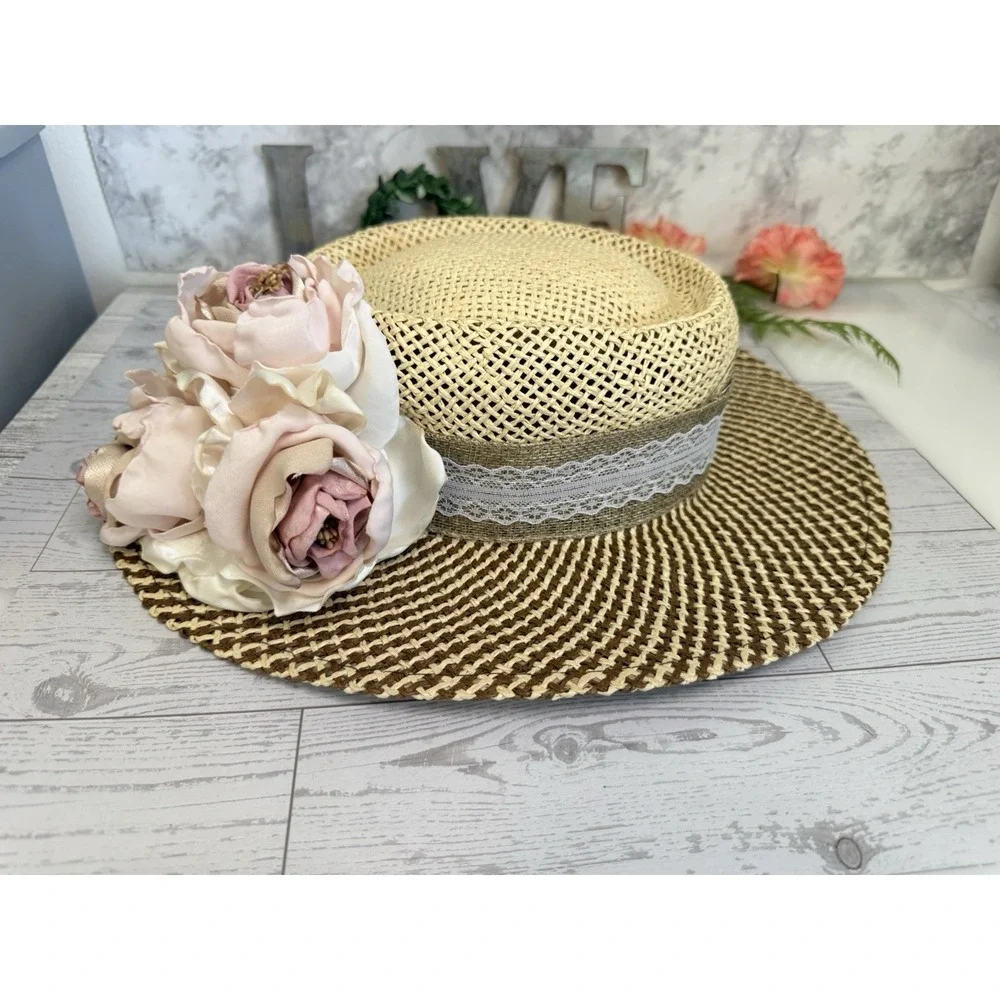 Ahead Fine Hats Headgear Unisex Two Tone Straw Golf Hat Fedora S/M Vintage Retro